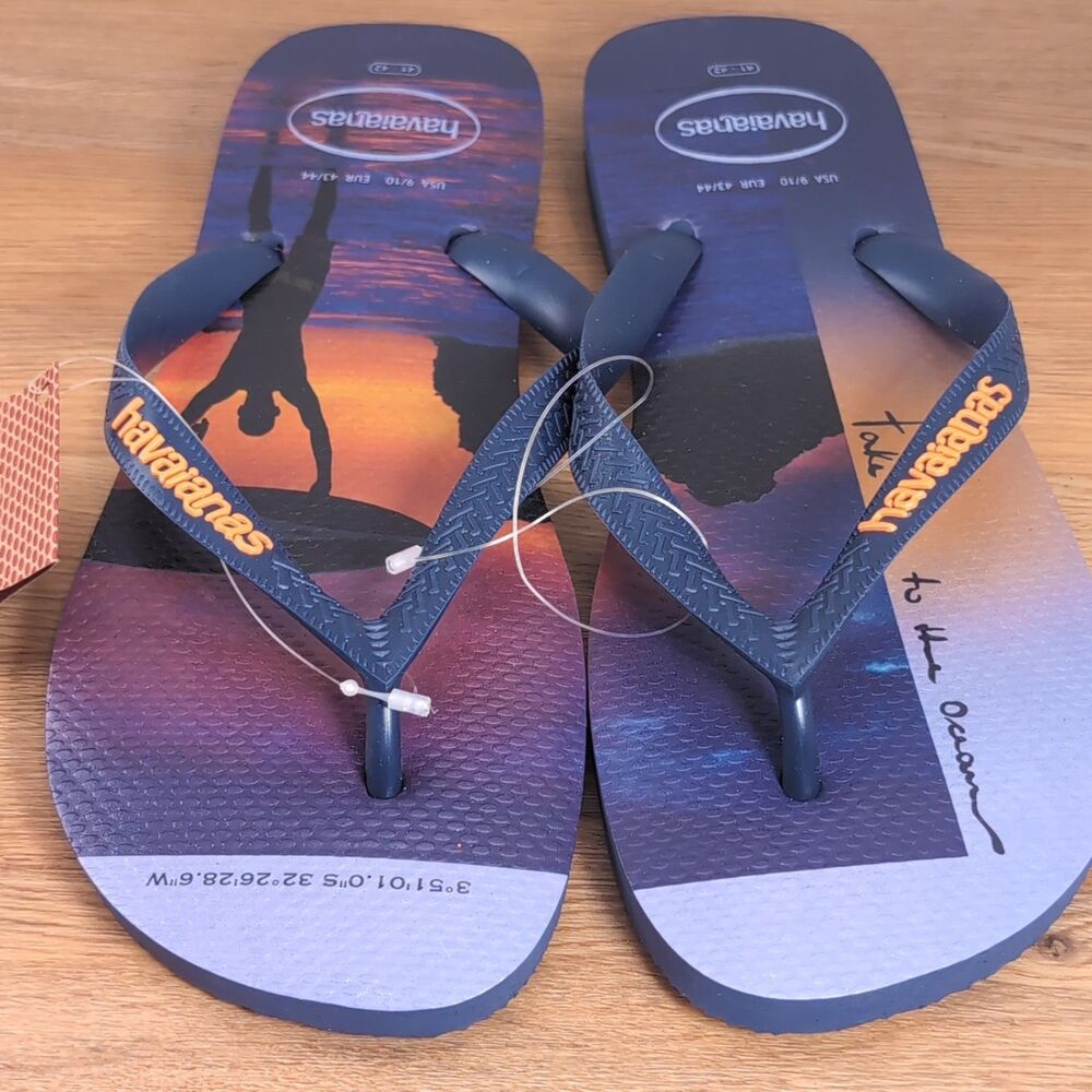Havaianas Hype Men's 9-10 EU 43-44 Flip Flops Navy Blue Rubber Brazil NWT Surf